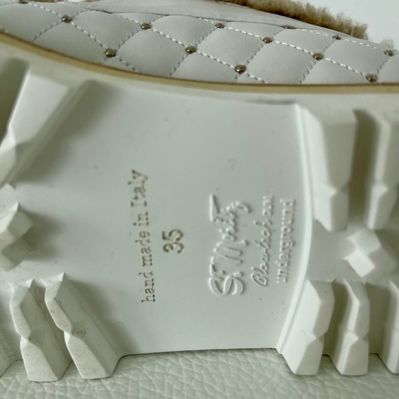 Hand made in Italy, white quilted leather upper with gold embellishments.